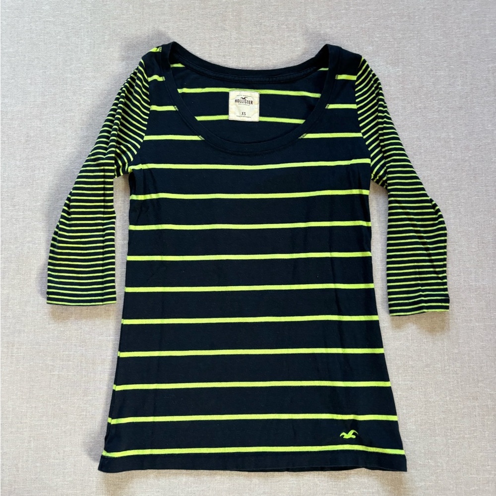 Hollister blue & green striped 3/4 sleeve top. - Picture 3 of 7